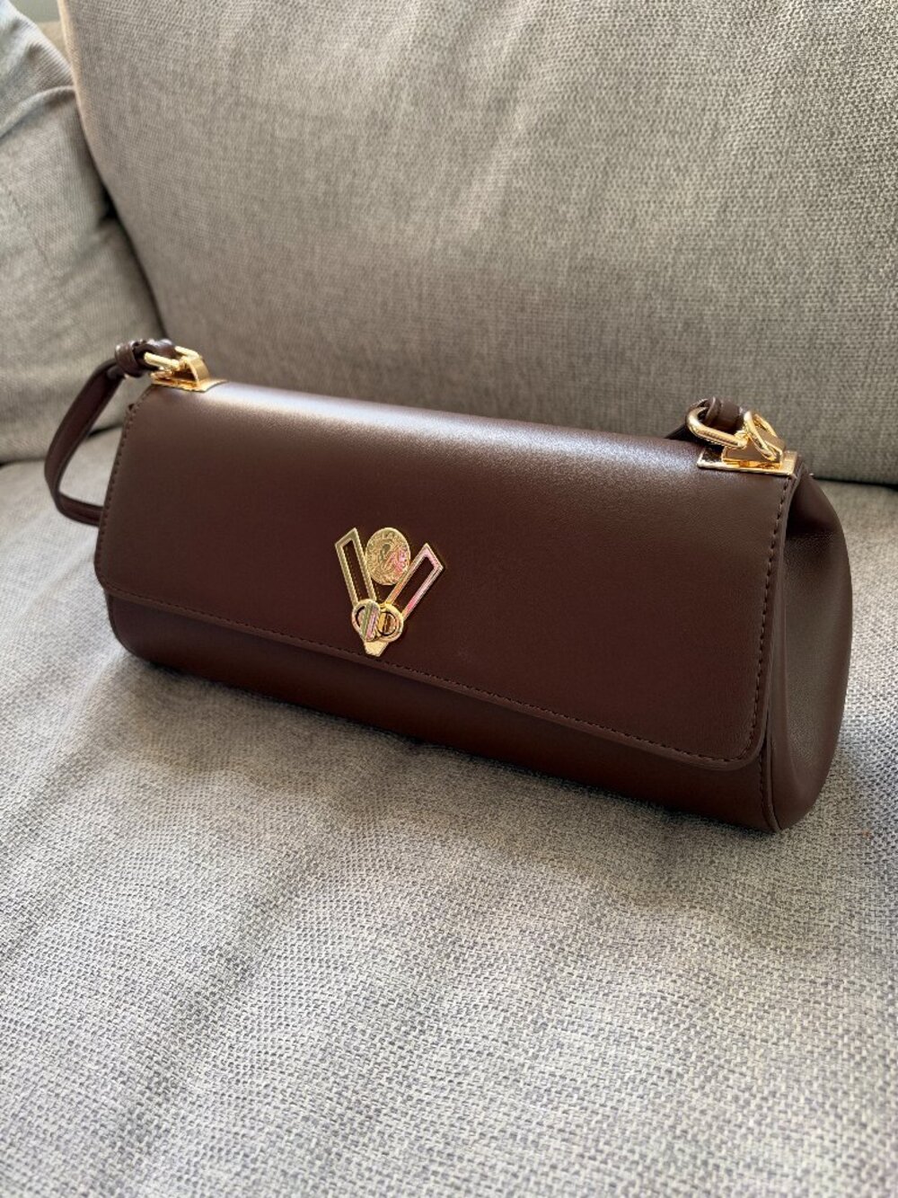 Chocolate Brown Shoulder Bag with Gold Hardware